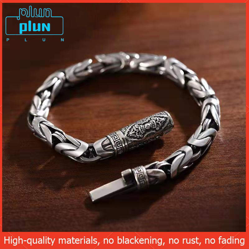 Plun-Bạc Sterling S925 Vòng Tay Dệt Họa Tiết Hòa Bình Cho Nam Cổ Điển Bùa Hộ Mệnh Vajra Vòng Tay Họa Tiết Keel Vòng Đeo Tay Đôi Thời Trang Cá Tính