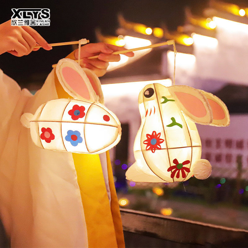 XINLANYASHE đèn lồng đèn lồng đèn lồng thỏ năm mới của trung quốc vật liệu tự làm đèn lồng di động ba chiều đèn làm bằng tay kỳ nghỉ thỏ ngọc