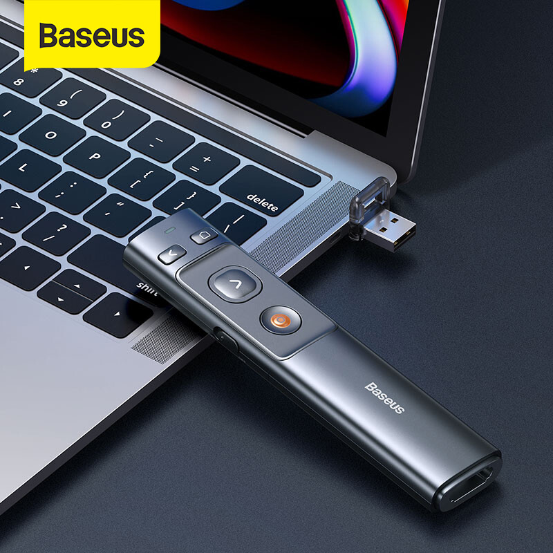 Bút Trình Bày Không Dây Baseus, Bộ Chuyển Đổi USB C 2.4Ghz, Bút Điều Khiển Từ Xa Cầm Tay, Bút Đỏ PPT, Bút Trình Bày Điểm Nguồn