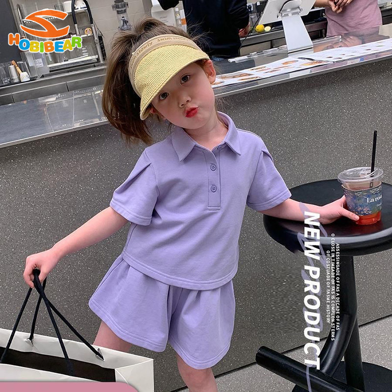 HOBIBEAR girls' summer short sleeve sports suit Children's fashion casual solid color POLO shirt two-piece set ราคา 138 บาท*ส่งฟรี