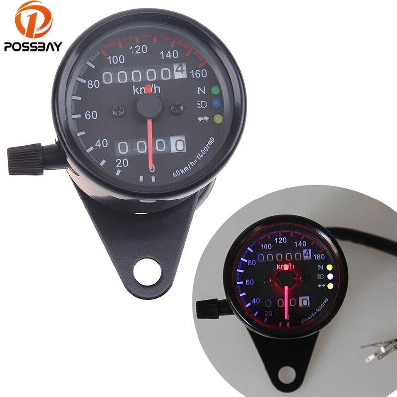 Universal Black Motorcycle Odometer Speedometer Dual Odometer Gauge LED Backlight Signal Light Digital Speedometer for