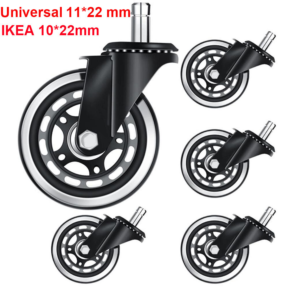 (Set of 5) office Castor Wheels Universal Caster Wheels 3 inch 11X22/10X22mm for 1KEA Office Chairs wheels for Hard Floors and Carpet Racing Design Wheels Replacement Rollers Trolley Wheel