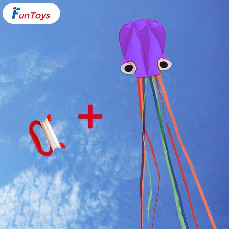 FunToys 4M ขนาดใหญ่ว่าวง่าย Fly Stunt ขนาดใหญ่แบบพับได้ว่าวปลาหมึก 30 M String