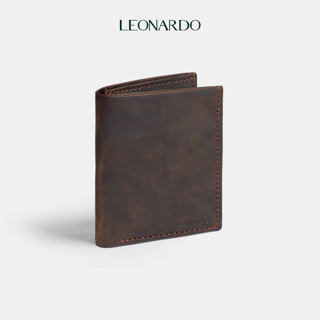 Ví da nam Leonardo nhập khẩu sáp phong cách Vintage dáng đứng / Ngang