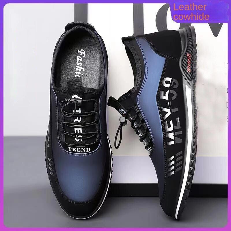 Men Genuine Leather Shoes Men s Casual Shoes Breathable Lightweight Black