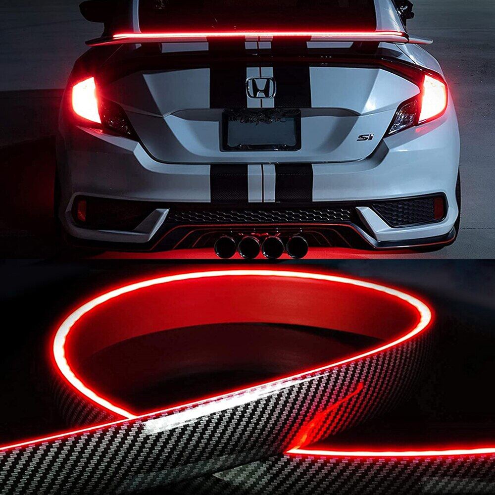 For Bmw E90 E60 F30 E39 AUDI A4 A3 A5 120Cm Carbon Fiber Led Spoiler Light Universal Car DRL Brake Turn Signal Rear Spoiler 12V