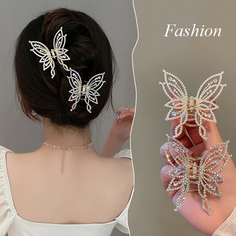 Kẹp tóc hở lỗ kim loại màu vàng bạc thời trang kẹp tóc hình bướm cho nữ kẹp tóc đuôi ngựa thanh lịch kẹp tóc cổ điển phụ kiện tóc