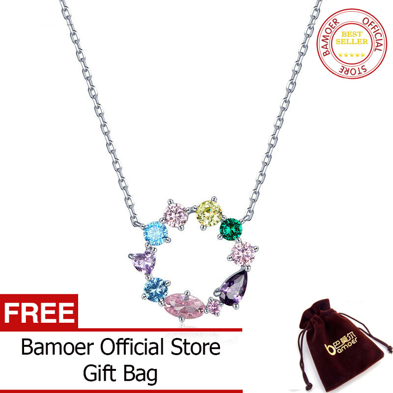 Bamoer vòng cổ vòng hoa cho bé gái trang sức bạc ý 925 trang sức đá cz aaa nhiều màu sắc quà tặng thiết kế nguyên bản cho nữ bsn178