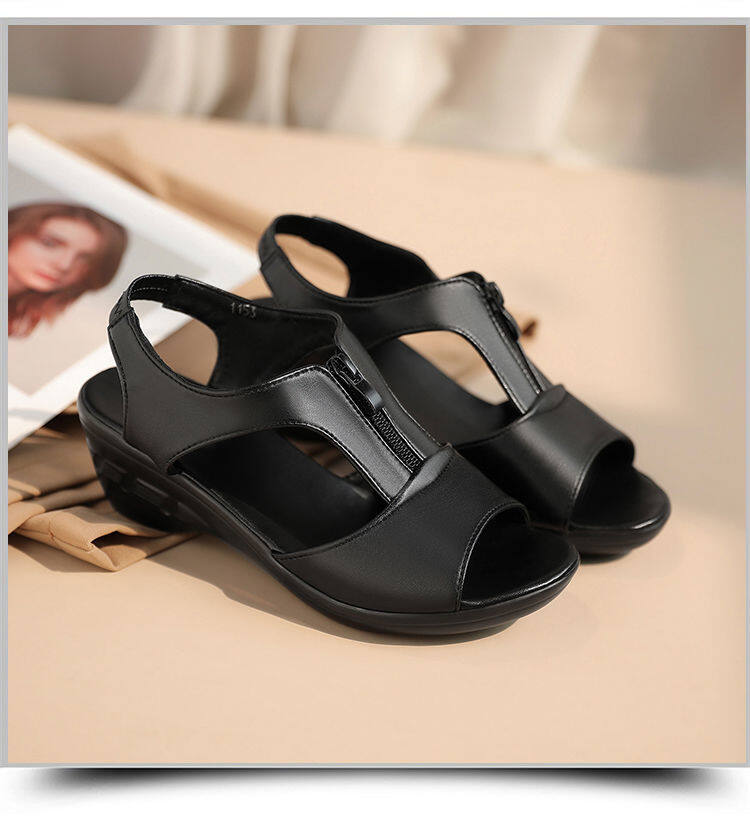 Mother shoes middle-aged and elderly sandals women's flat bottom 2021 new summer fish mouth high heels wedge heel women's sandals