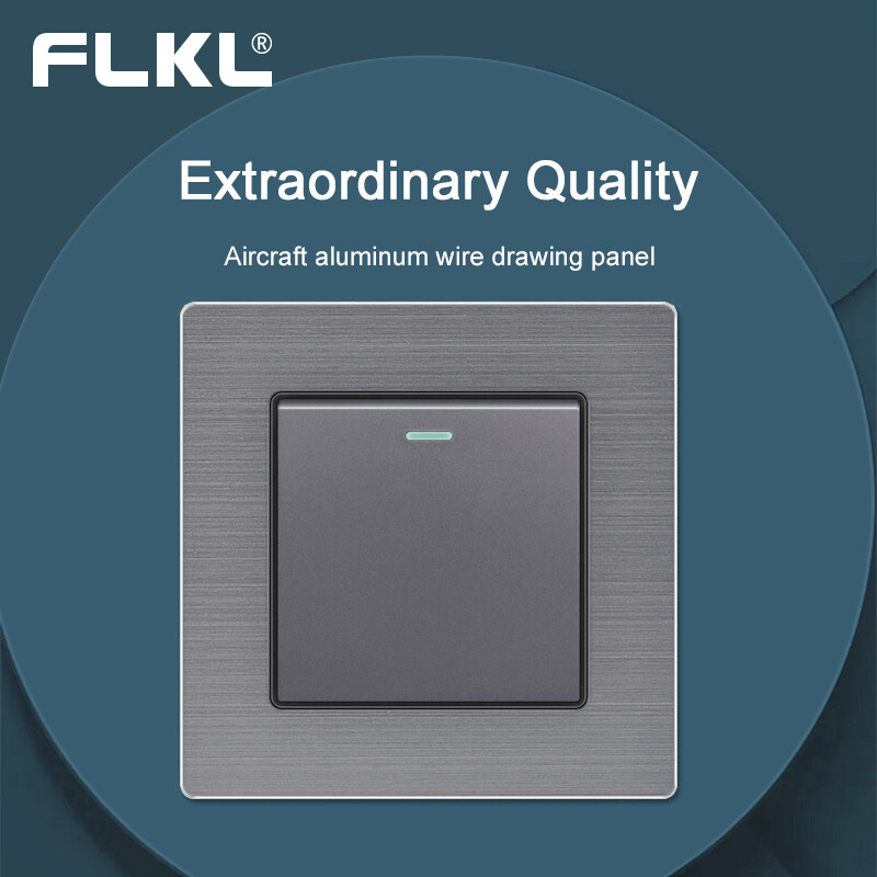 FLKL 220V Gray Wall Key Switch Panel 13amp Universal 3/6 Pin Plug Socket with USB Suiz on Off Lampu 1/2/3/4 Gang 1/2 Way Modern Lighting Switches Electrical Outlet Aluminum Alloy Panel 20A Aircon Door Bell Dimming Switch Official Store