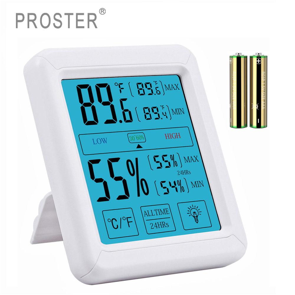 Proster kỹ thuật số trong nhà ẩm kế nhiệt kế đo nhiệt độ và độ ẩm phòng đồng hồ đo độ ẩm lớn màn hình cảm ứng, xanh da trời đèn nền