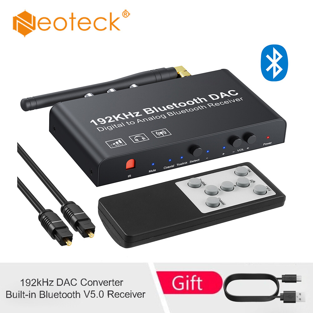 Neoteck Bộ Chuyển Đổi DAC Tích Hợp Đầu Nhận Bluetooth 192KHz DAC Với Điều Khiển Từ Xa IR Đồng Trục Kỹ Thuật Số Toslink Sang L/R RCA 3.5Mm