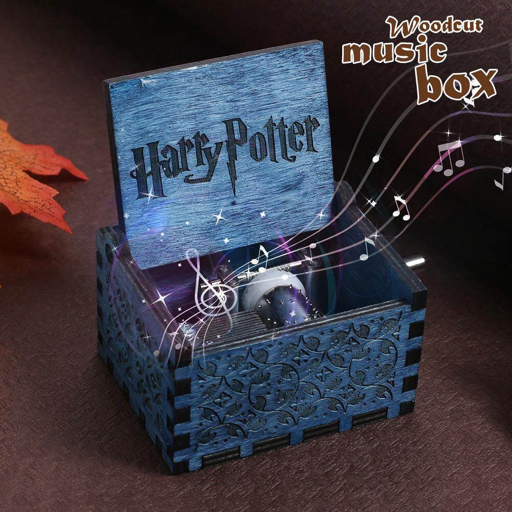 Hộp nhạc harry potter màu xanh, hộp nhạc bằng gỗ khắc thủ công mỹ nghệ đồ chơi, xmas quà tặng