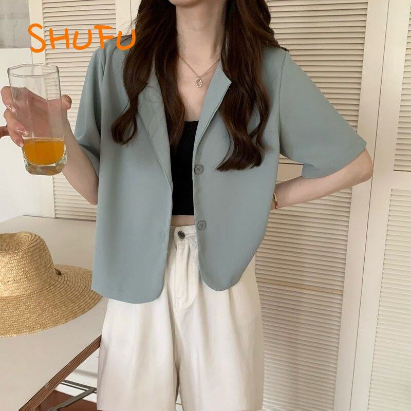 SHUFU 2626 Hàng sẵn sàng INS áo blazer tay ngắn cho nữ cộng với kích thước áo blazer trang trọng