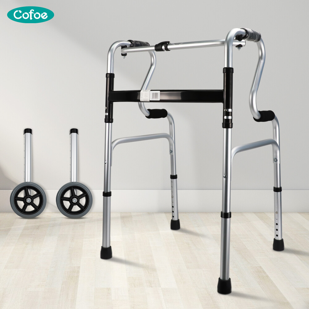 【2 Free Casters】Cofoe Walking Frame Foldable Light Weight Adjustable Walking Assist Aid Stick Stainless Steel Aids Walker Toilet Armrest Crutch Crutcher For Adult ราคา 4,084 บาท*ส่งฟรี