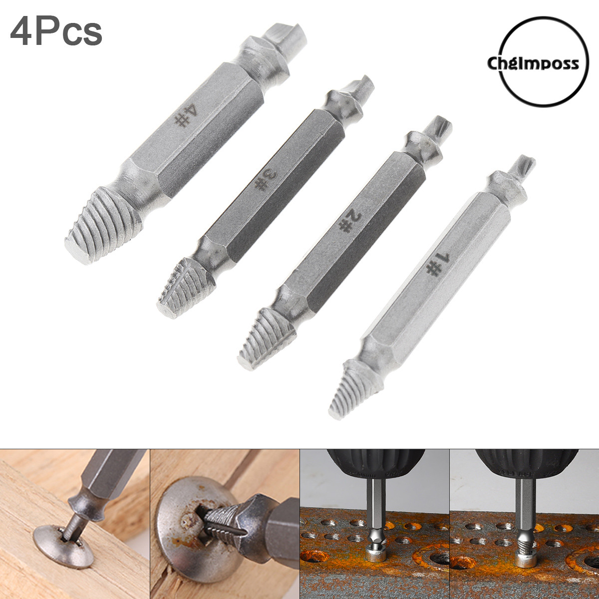Chgimposs 4/6 cái máy vặn vít thép hợp kim s2/4341 khoan bit công cụ có tay cầm hình lục giác và hai mặt cho đinh tán bu lông bị hỏng/hư hỏng