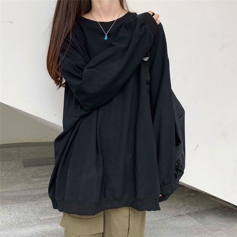SSSเสื้อกันหนาวผู้หญิงฉบับภาษาเกาหลีหลวมขนาดใหญ่สีทึบเสื้อแขนยาวบาง