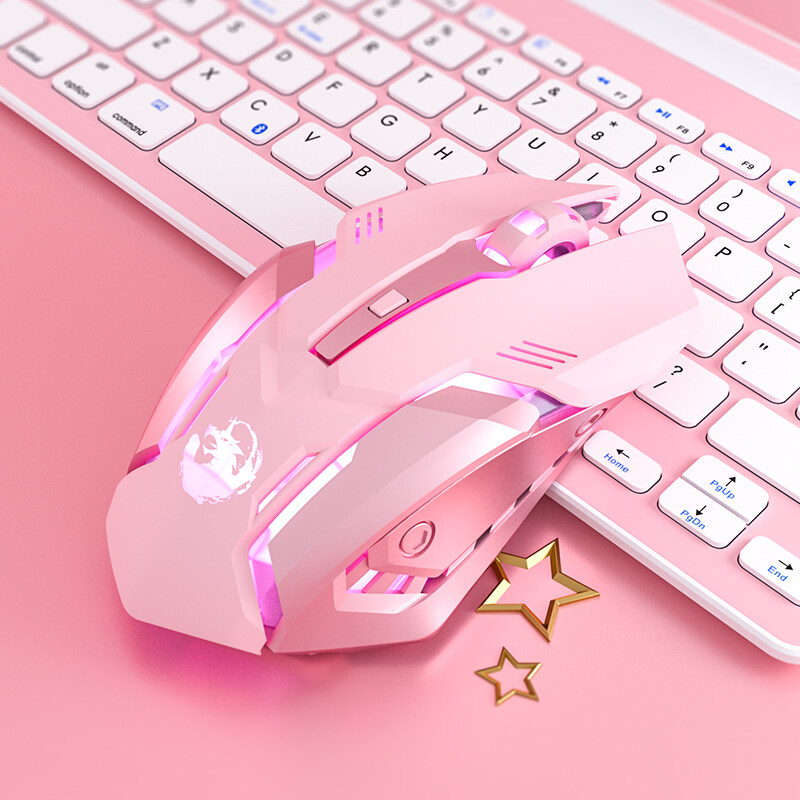 Wireless Cute Girl pink Online Mouse Silent E-sports Gaming Mice Mute Buttons Mechanical Csgo USB Optical Wired For Children's PC Laptop Fashion Games Professional Game Player