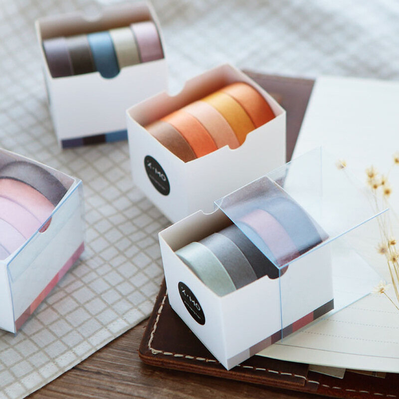 Bộ băng dính washi cổ điển 5 cái x 5 m, băng dính trang trí văn phòng phẩm
