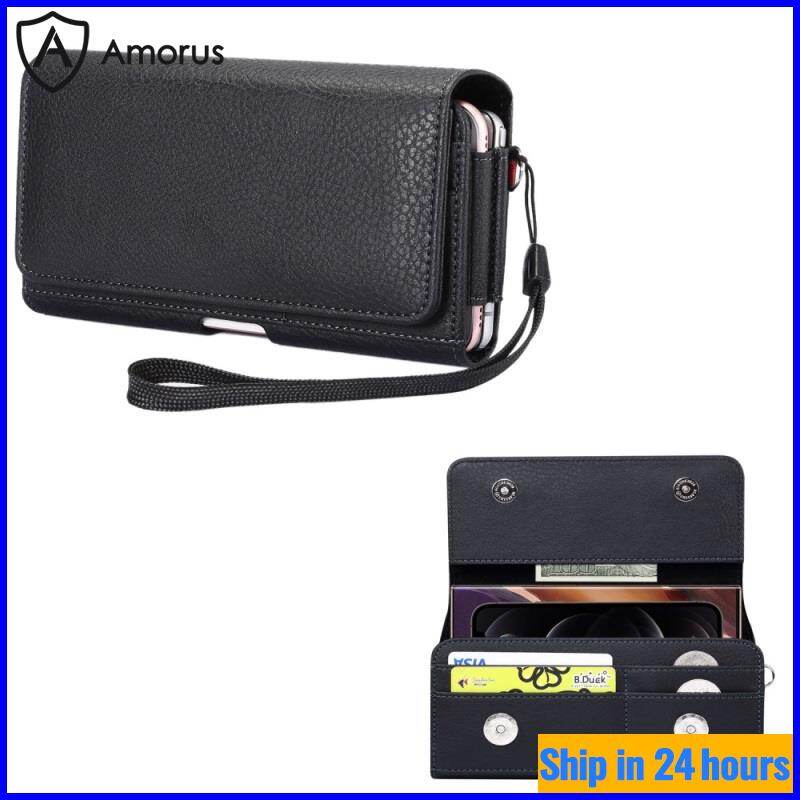 Túi Đựng Điện Thoại Amorus 6.7 Inch Với Dây Đeo Dây Buộc Chủ Thẻ, Bao Da Kẹp Thắt Lưng PU Túi Đựng Thẻ Bao Da Dành Cho iPhone 12 Pro Max / Samsung Galaxy Note20 Ultra / Huawei P40 Lite