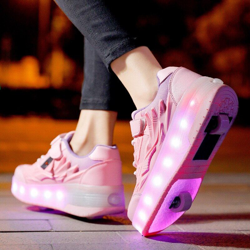 Đèn LED có thể sạc lại Trẻ Em 2 Bánh Xe Giày Trượt Giày Con Lăn Giày thể