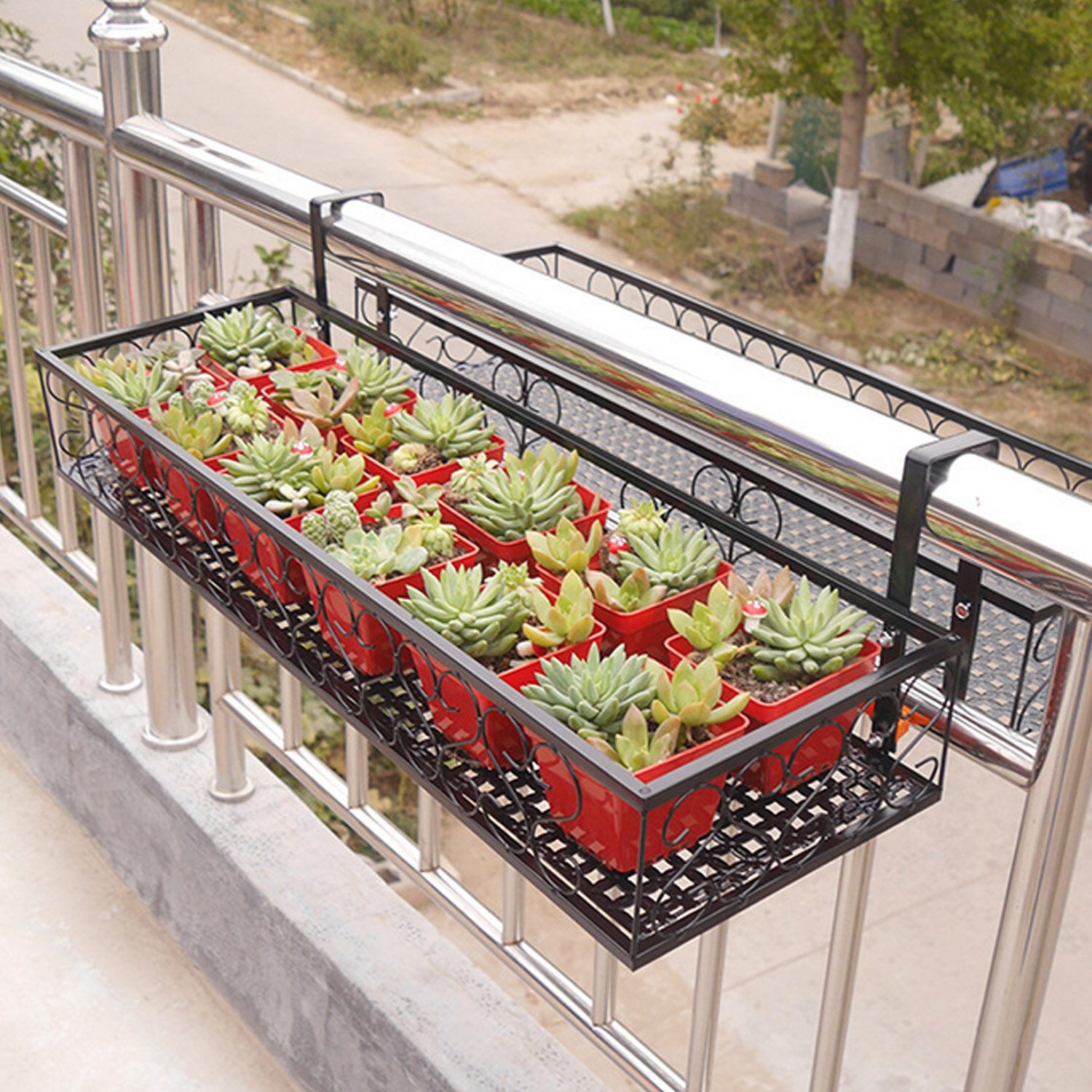 Giá Đỡ Chậu Hoa Vuông Kệ Lan Can Chậu Hoa Có Móc Treo Lan Can Hàng Rào Ban Công, 50X20X12Cm