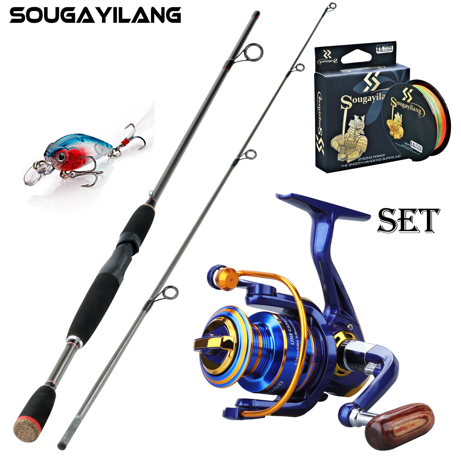 Spinning Fishing Rod Và Reel Set Và Miễn Phí Gửi Fihsing Dòng Lure Fishing Kit Thể Thao Ngoài Trời Du Lịch
