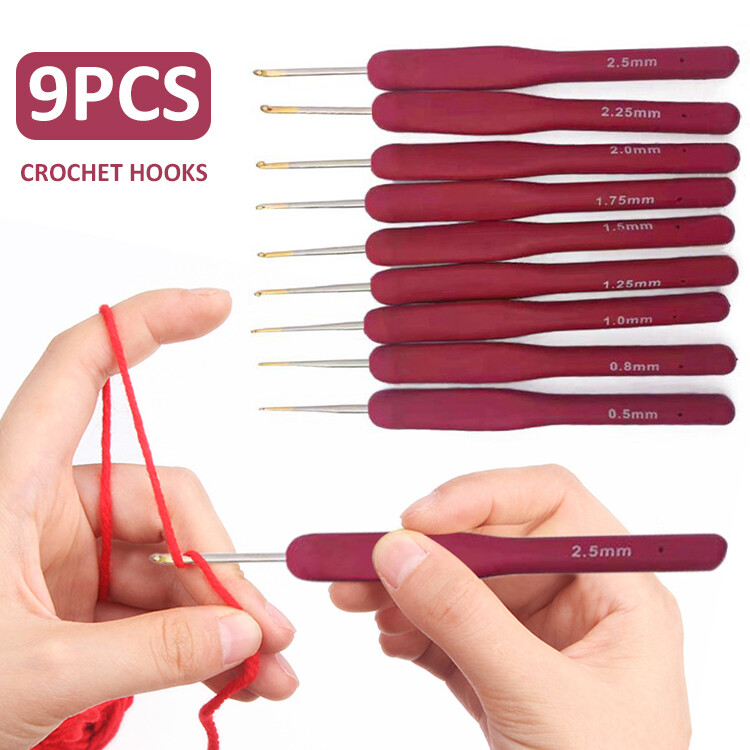 BOKALI Cái/bộ 9 Cái Móc Kim Loại Màu Đỏ, Kim Đan Nhôm TPR Mềm