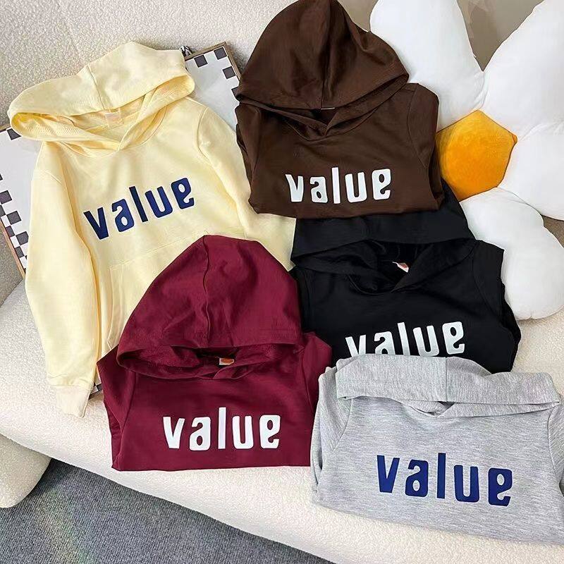 2022 Autunm and Winter Hoodie for Kids Girls 1-10 Years Fashion Simplicity Letter Printing Pullover Loose Casual Long Sleeve Hooded Sweatshirt for Baby Girls