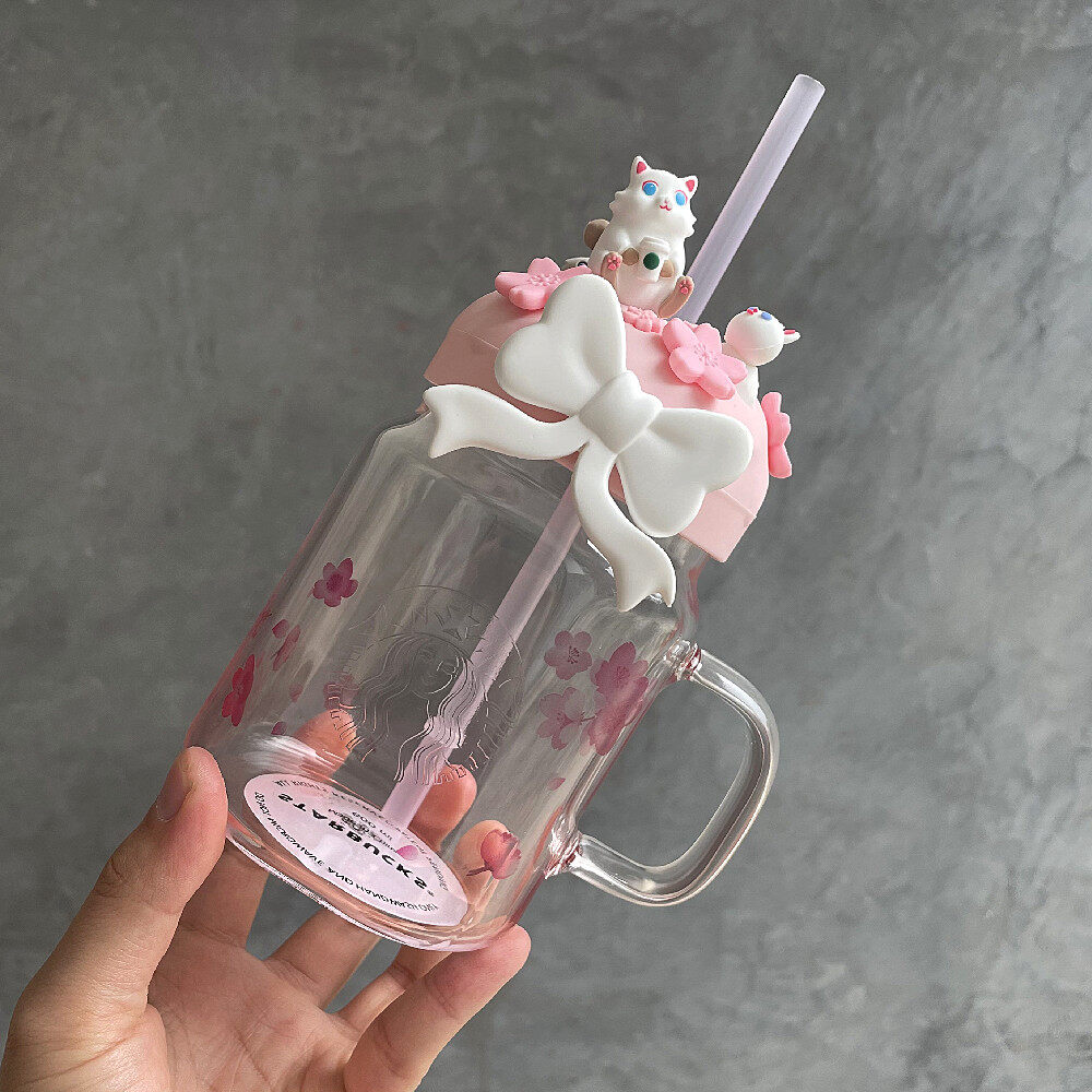 Starbuck ly mason hình nơ mèo hoa anh đào màu hồng 2021 ml hoa anh đào 600ml cốc có ống hút cốc uống nước