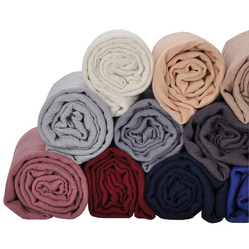 Jifang Khăn Trùm Đầu Hồi Giáo Vải Bông TR Màu Trơn Cho Nữ Khăn Choàng Pashmina Lớn Màu Trơn Khăn Trùm Đầu Hồi Giáo Tua Rua Ngắn WJ130