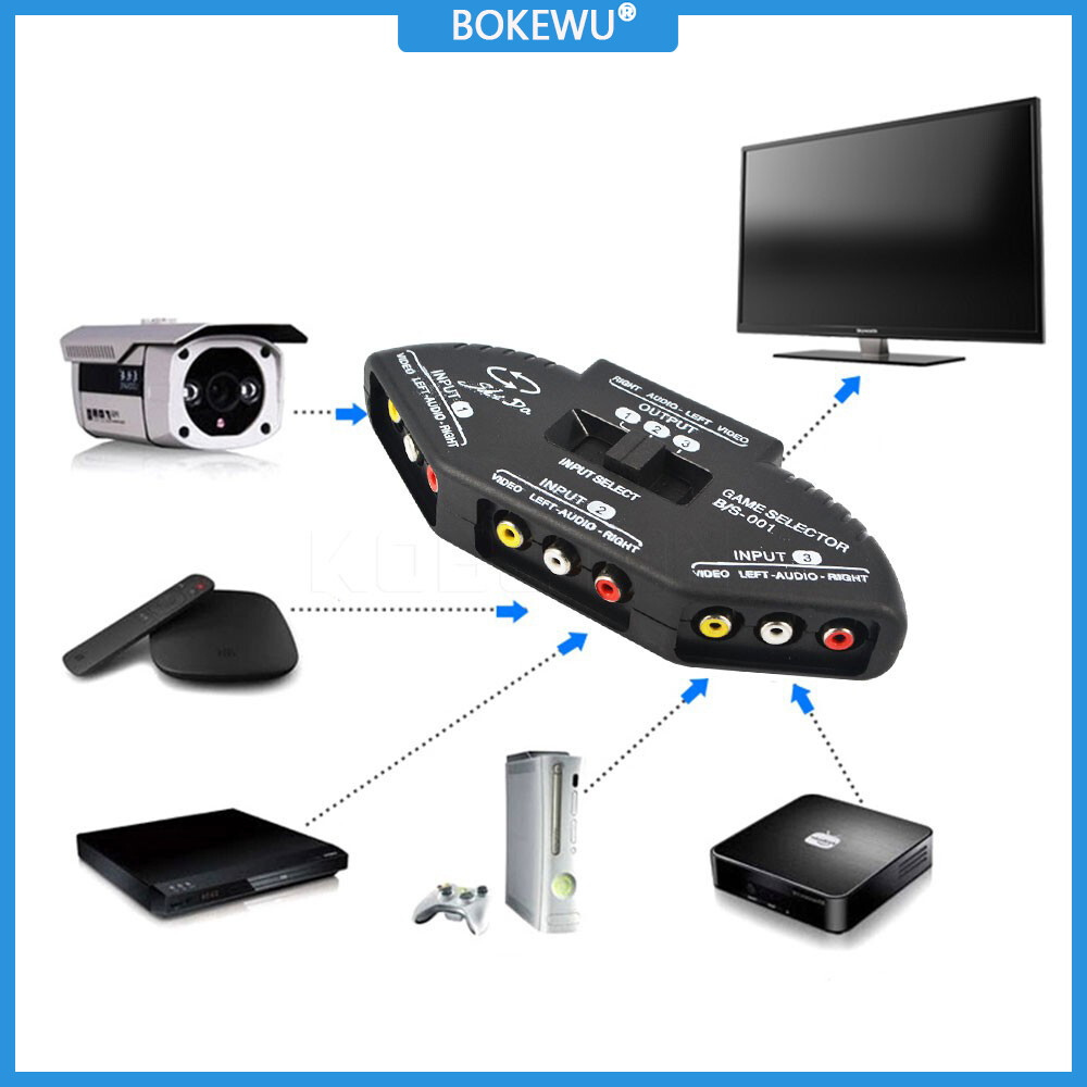 Bokewu bộ chia công tắc âm thanh av rca bộ chọn cáp av tổng hợp rca 3 đến 1 cho đầu dvd tv stb cho xbox ps2