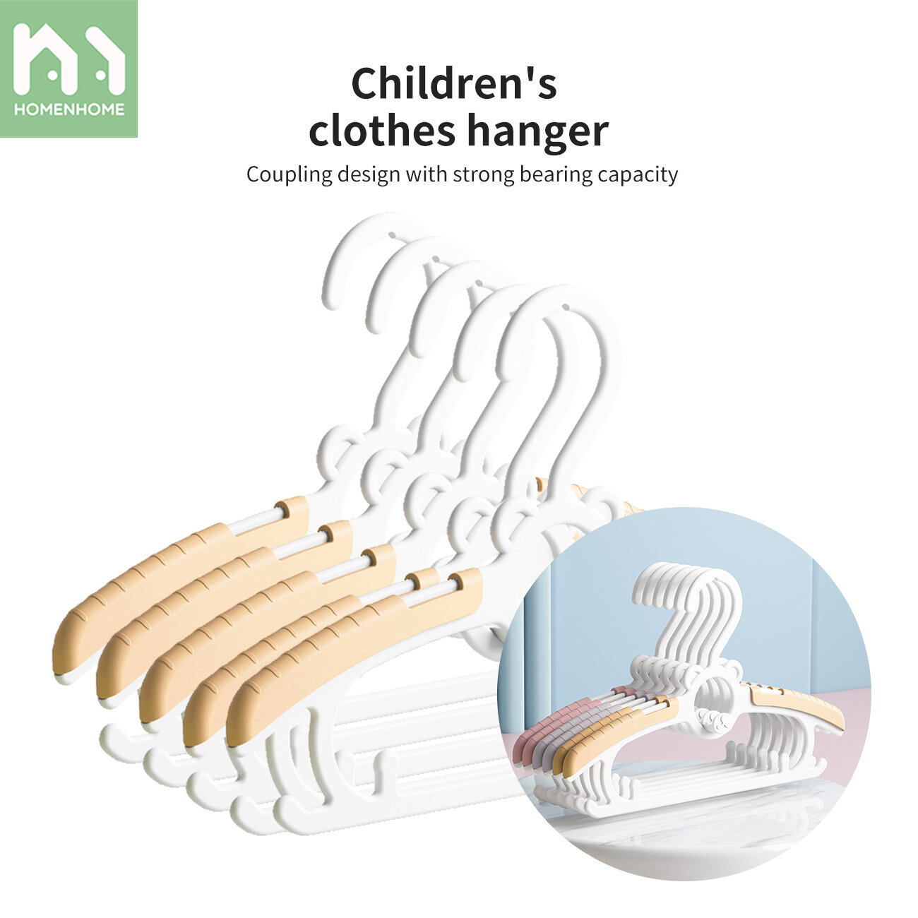 Homenhome 5PCS Kids Clothes Hanger Racks Portable Plastic Display Hangers Windproof Children Coats Hanger Baby Clothing Organizer ราคา 112 บาท*ส่งฟรี
