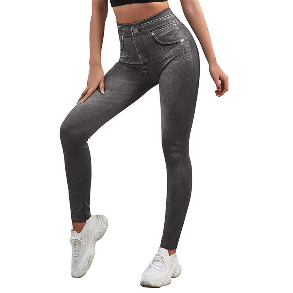 Cộng với cạp cao gợi cảm xà cạp quần jean xà cạp của phụ nữ Jeggings giả denim