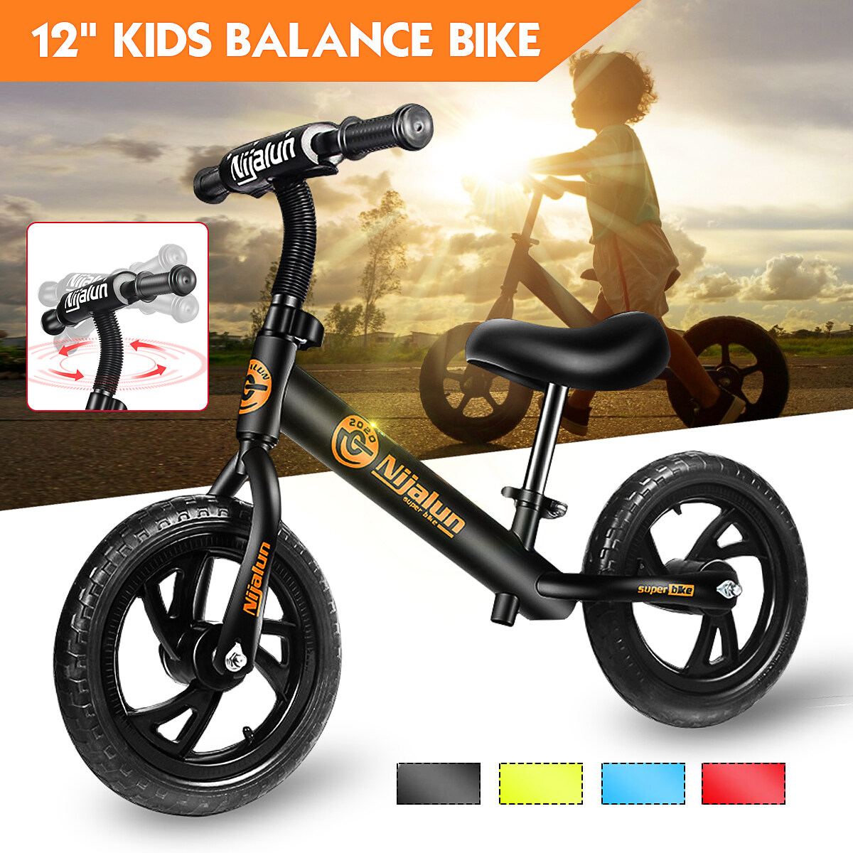 12 Kid huấn luyện cân bằng xe đạp không có bàn đạp học để đi xe Pre đẩy xe