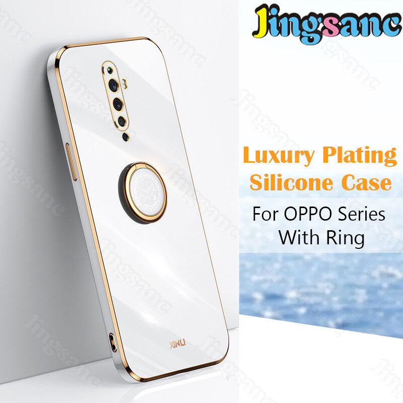 Jingsanc Ốp Điện Thoại Cho OPPO Reno2/Reno2 F Ốp Mạ Sang Trọng Với Giá Đỡ Nhẫn Ốp Cạnh Vuông Thẳng Mạ Điện Silicon Đơn Giản Ốp Lưng Ống Kính Toàn Diện Cho OPPO Reno 2/Reno 2 F