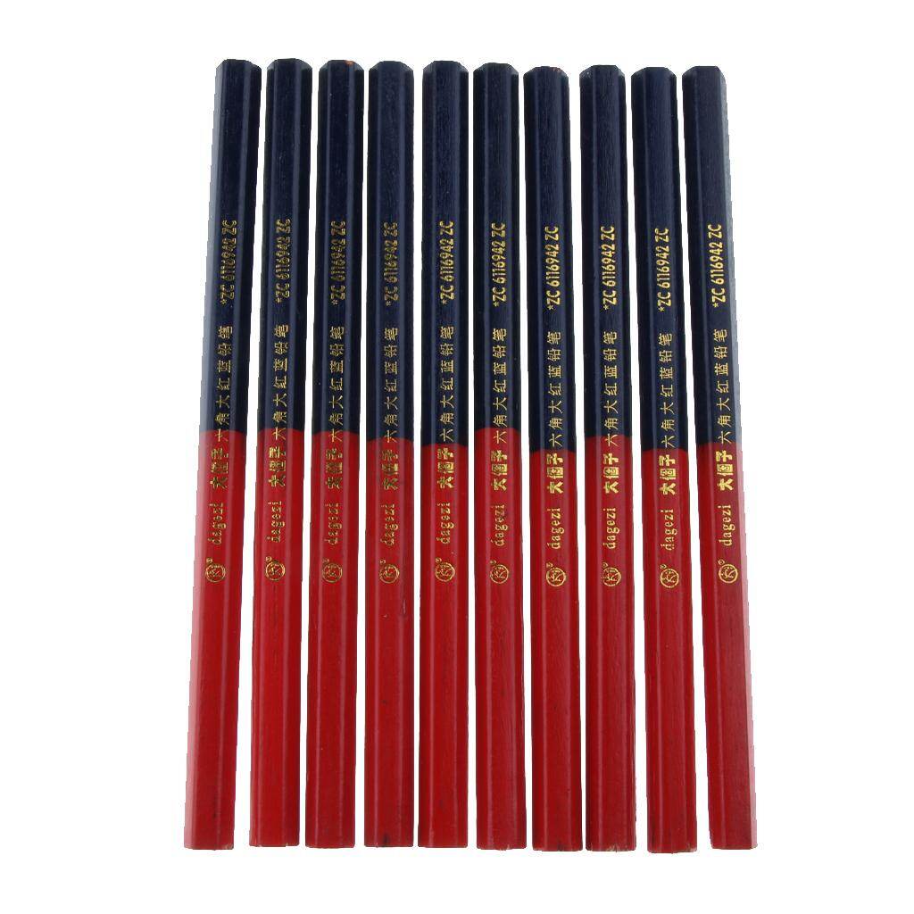 Baoblaze 10 Chiếc Bút Chì Thợ Mộc Chì Màu Xanh Và Đỏ Để Tự Làm Đồ Gỗ Công Cụ Đánh Dấu