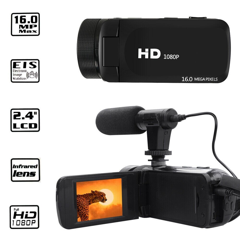Máy quay video kỹ thuật số hd 1080p máy ghi âm vlogging youtube có micrô