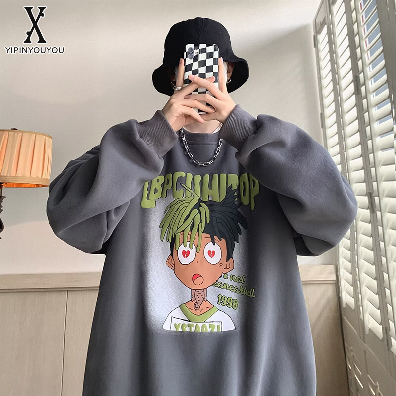 YIPINYOUYOUNgười Đàn Ông Của Áo phong cách ngoại cỡ Hatless Quần Áo Mỹ Crewneck Áo