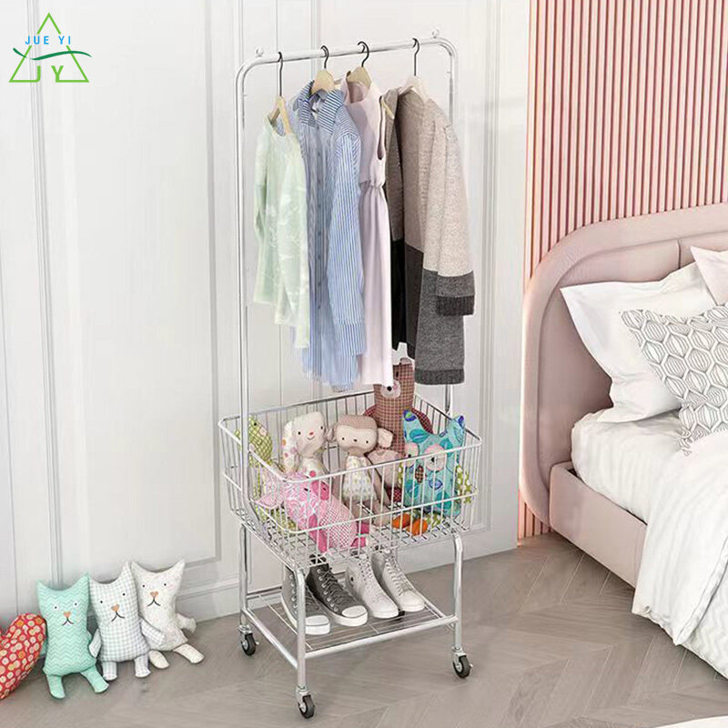 KS Simple coat rack pulley household storage basket clothing store movable