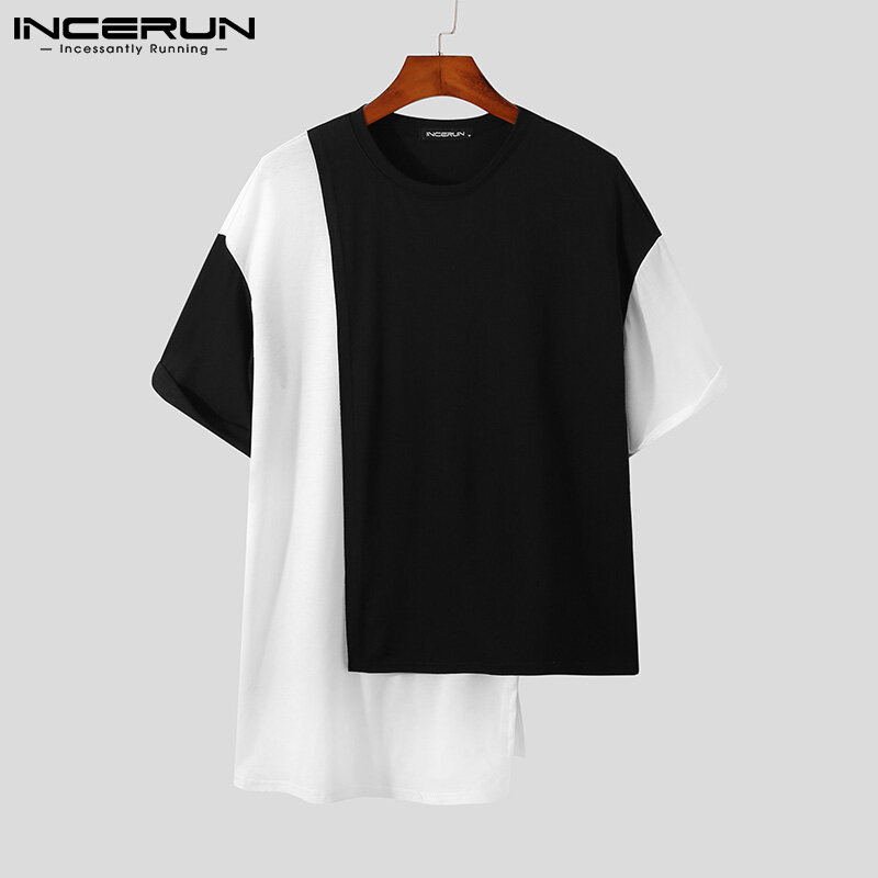 Medussa INCERUN Áo Thun Nam Ngắn Tay Không Đều Viền, Áo Cánh Không Đối Xứng Dáng Rộng Thường Ngày Tees
