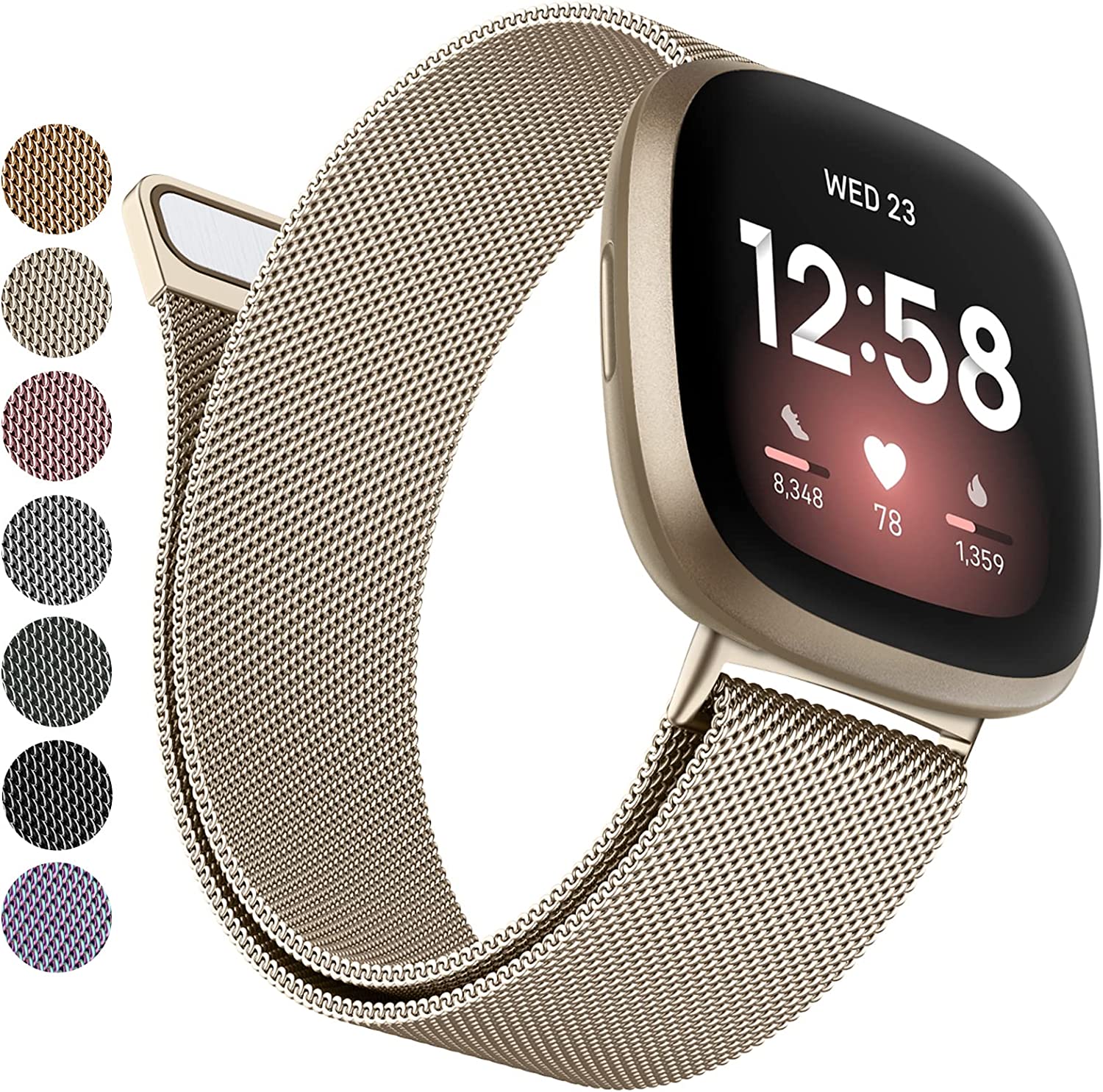 Dây đeo kim loại cho fitbit versa 3/fitbit versa 4/fitbit sense 2/fitbit sense cho nam nữ, dây đeo vòng tay có thể điều chỉnh dây đeo cổ tay thay thế từ tính lưới thép không gỉ