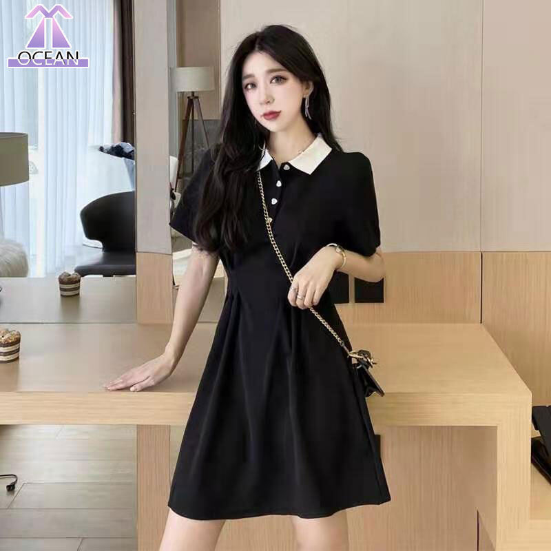 Đầm Nữ OC, Quần Áo Thời Trang 2021 Đầm Cổ POLO Màu Đen