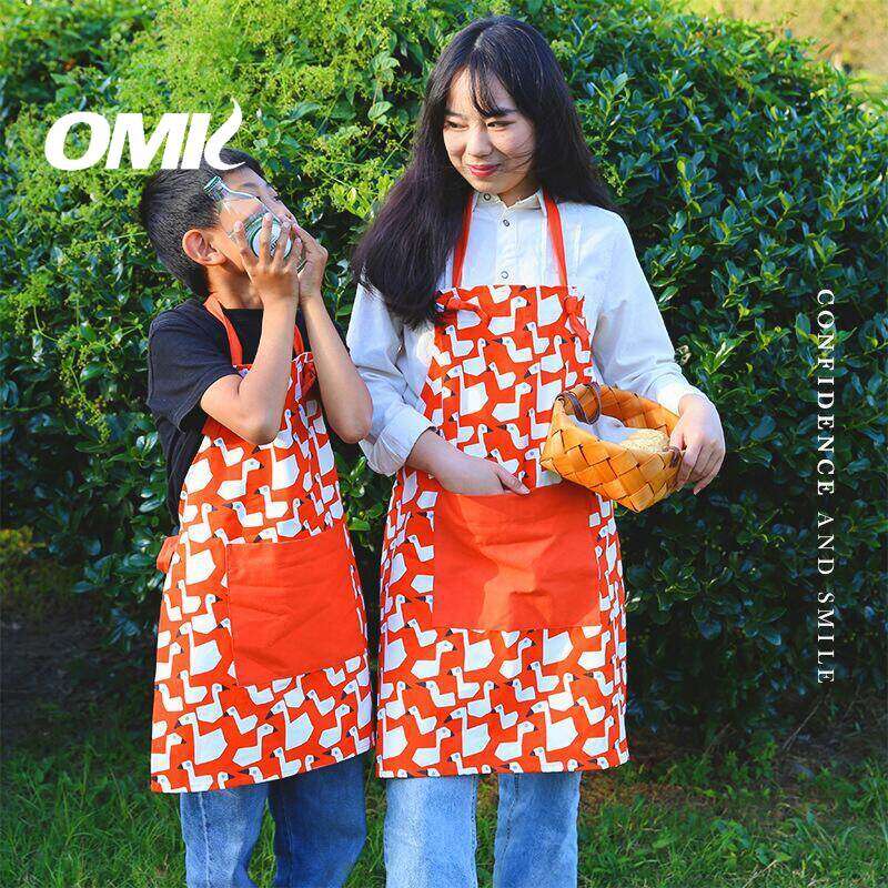 OMK Korean Style Parent-child Apron Set Woman Cotton Kitchen Apron Children's Apron Kids Bibs