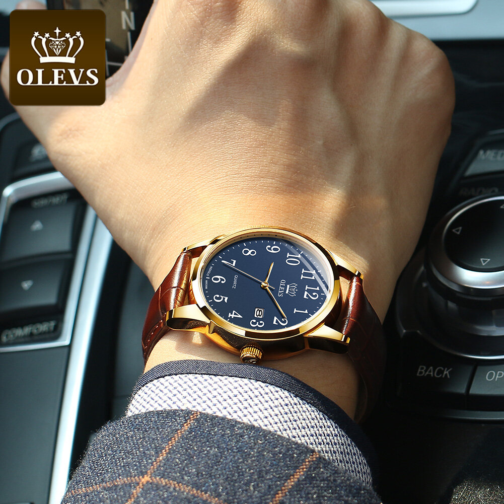 OLEVS Đồng Hồ Thạch Anh Nam Chính Hãng Dây Đeo Bằng Da Đồng Hồ Kỹ Thuật Số Hiển Thị Lịch Đồng Hồ Thạch Anh Học Sinh Hàn Quốc