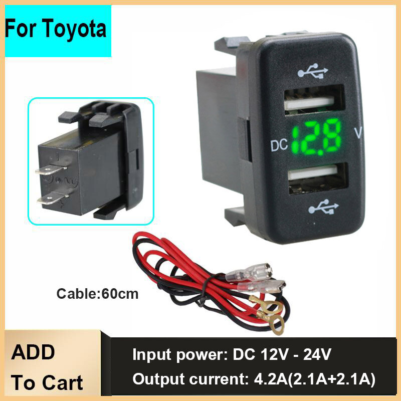 Baitao 12V-24V Xe 4.2.2 Cổng USB Kép Ổ Cắm Sạc Vôn Kế Ổ Cắm Điện Cho TOYOTA