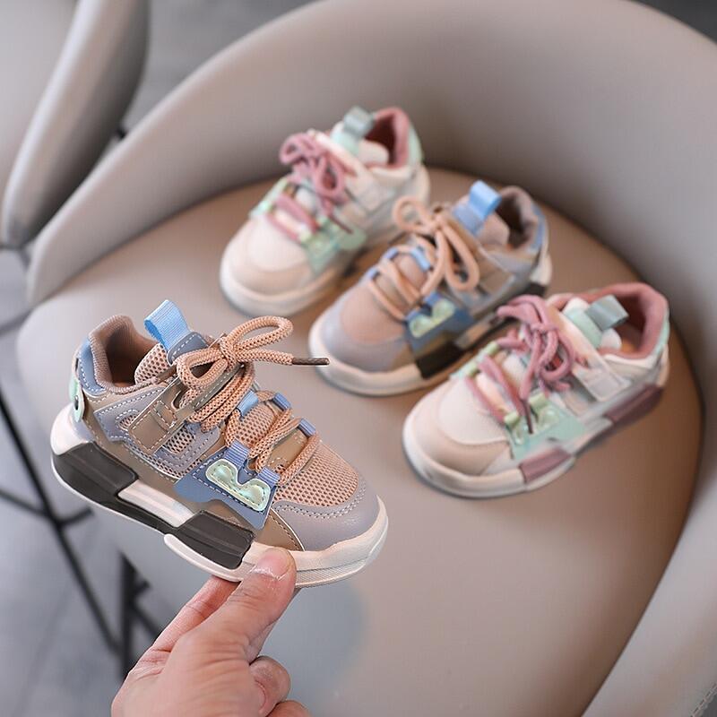 2023 New Children Fresh Mesh Shoes Pink Girls Sneakers Spring Fashion Kids Shoes Gray Boys Casual Flat Heel Shoes Student F01221 2023 New Style