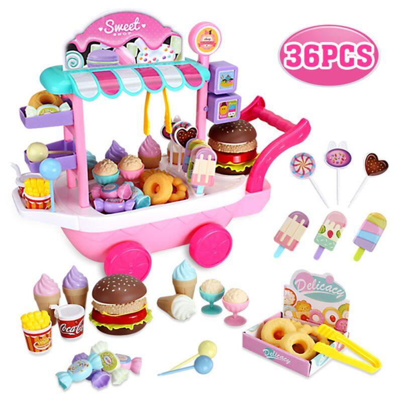 Trẻ Em Của Mô Phỏng Ice Cream Kẹo Xe Đẩy xe đẩy đồ chơi Với Bánh Xe Xách