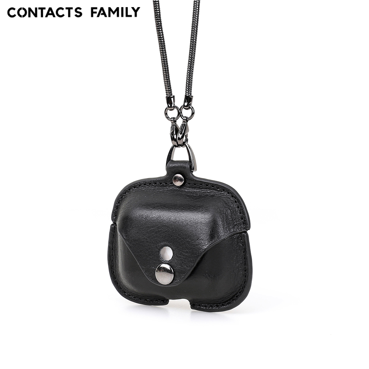 Contacts family bao da thật sang trọng cho apple airpods pro bao tai nghe hộp sạc vỏ bảo vệ kèm dây xích