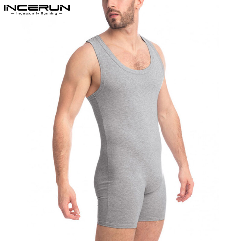 Incerun đồ ngủ da báo ôm sát không tay cho nam quần lót đồ lót tập gym thể hình bộ đồ liền thân